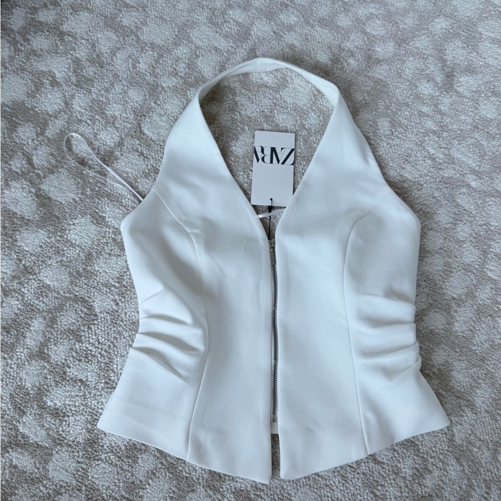 Zara White Halter Zip Corset Top